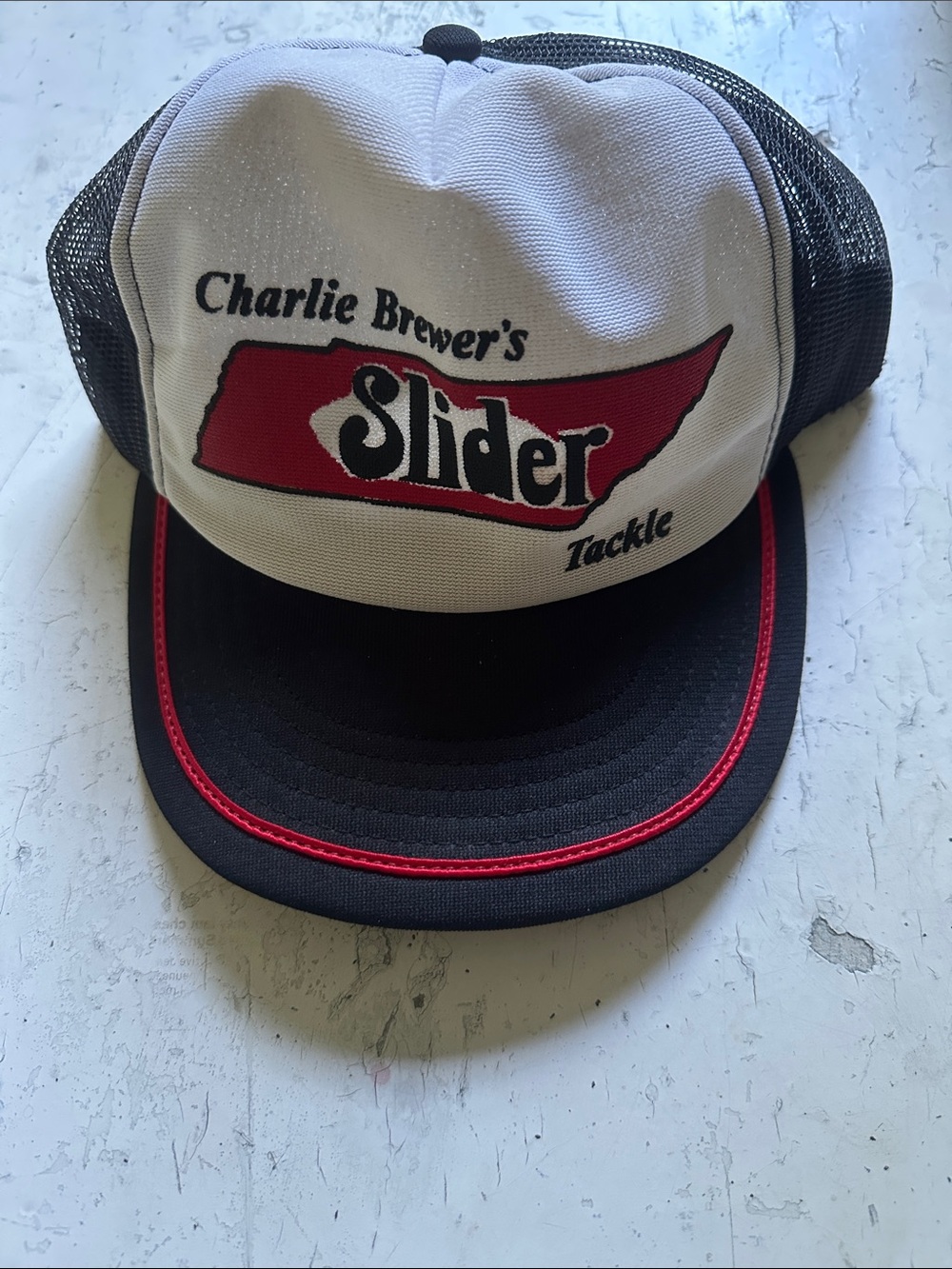 Charlie Brewer's Slider Tackle Trucker Hat - White, Black & Red - Vintage